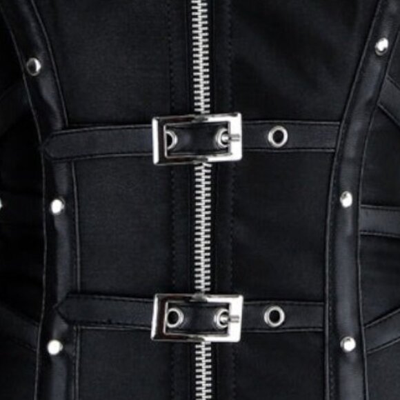 Charmian Women's Size XL Gothic Steampunk Satin Boned Zipper Overbust Corset Top - Picture 5 of 12